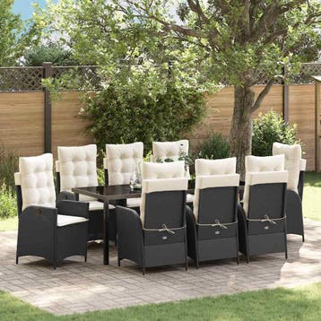 vidaXL Tuin eettafelset 9 st Zwart poly rattan, Verzenden, Nieuw, Meer dan 8 zitplaatsen