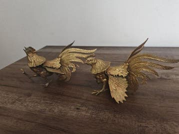 Coq de combat décoratif - Snijwerk - Verguld messing -
