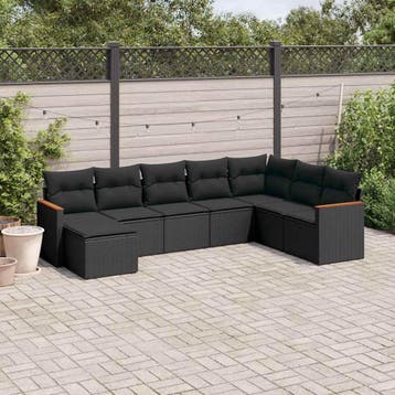 vidaXL 8-delige Loungeset met kussens poly rattan zwart, Tuin en Terras, Verzenden, Nieuw, Loungeset