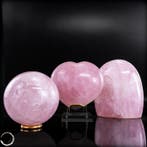 Natuurlijk rozenkwarts-set – Bol, vrije vorm en hart in