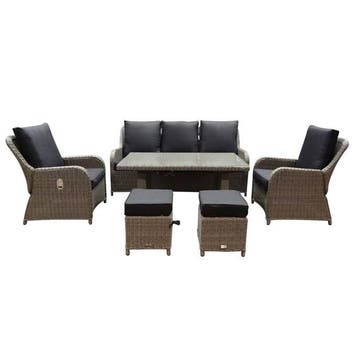 Bilbao stoel-bank dining loungeset verstelbaar 6-delig grijs, Tuin en Terras, Ophalen of Verzenden, Nieuw, Wicker