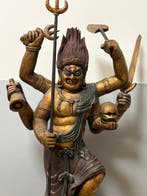 Large Gilded Wooden Statue of Aizen Myoo (77cm) |, Antiek en Kunst