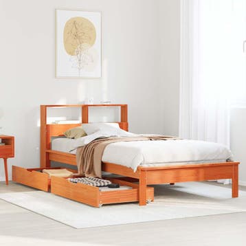 vidaXL Bed met boekenkast zonder matras grenenhout wasbruin, 100 cm, Eenpersoons, Bruin, Verzenden