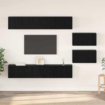 vidaXL Tv-meubelset 6 st Zwart Eiken Bewerkt hout, Minder dan 50 cm, Verzenden, Nieuw, Minder dan 100 cm