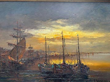 Peter Brouwer (1935 - 2010) - Havengezicht (groot werk)