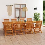 vidaXL 9-delige Tuinset massief teakhout, Tuin en Terras, Tuinsets en Loungesets, Verzenden, Nieuw, 8 zitplaatsen, Tuinset