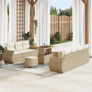 vidaXL Tuin Sofa Set met kussen met opslag 10 pcs Beige poly, Verzenden, Nieuw
