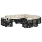 vidaXL Tuinbankenset 14 pcs Zwart en Cream Wit poly rattan, Verzenden, Nieuw, 4 zitplaatsen