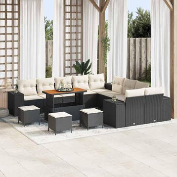 vidaXL Tuin Sofa Set 14 st Zwart poly rattan, Tuin en Terras, Tuinsets en Loungesets, Verzenden, Nieuw, 4 zitplaatsen