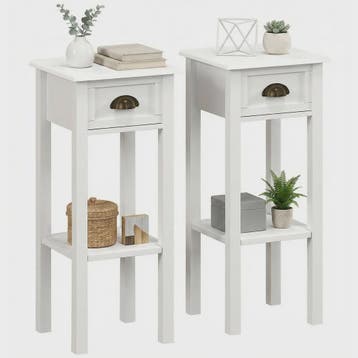 Set van 2 Nachtkastjes met Lade en Plank - Wit, 30x30x75 cm, Verzenden, Nieuw