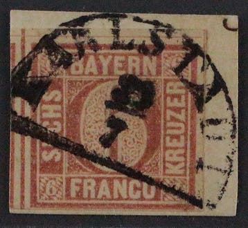Beieren 1849 - Bayern 4 I, 6 Kr. Zeldzame Type I van, Gestempeld