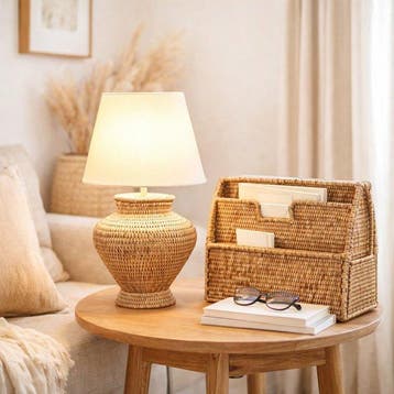 Tafellamp (2) - Rattan - Tafellamp met letter ho