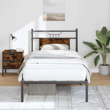 vidaXL Bedframe zonder matras hout gerookt eikenkleurig, Eenpersoons, Bruin, Verzenden, Nieuw