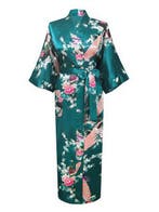 KIMU® Kimono Petrol 7/8e M-L Yukata Satijn Boven dekel Lange, Ophalen of Verzenden, Nieuw, Maat 38/40 (M), Carnaval