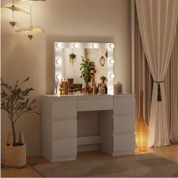 Kaptafel met LED Spiegel – Make-up Tafel met 7 Lades, Huis en Inrichting, Tafels | Kaptafels, Verzenden, Nieuw