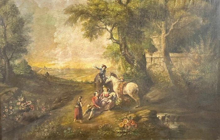 Franse school (XIX) - Scena campestre con figure, Antiek en Kunst, Kunst | Schilderijen | Klassiek