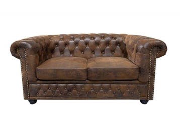 Chesterfield 2-zitsbank 150cm antiekbruin met knoopstiksel, Ophalen of Verzenden, Nieuw