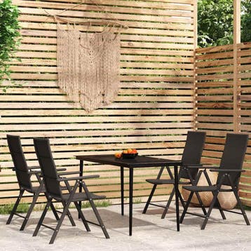 vidaXL 5-delige Tuinset zwart, 4 zitplaatsen, Verzenden, Nieuw, Rvs