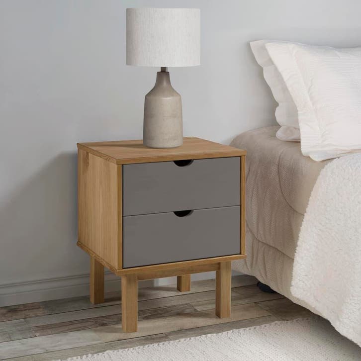 vidaXL Nachtkastje OTTA 45x39x57 cm grenenhout bruin en, Huis en Inrichting, Slaapkamer | Nachtkastjes, Nieuw, Minder dan 45 cm