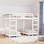 vidaXL Drie-hoog Bunk Bed Frame Wit 140 x 200 cm Massief, Verzenden, Nieuw, Wit, Hout