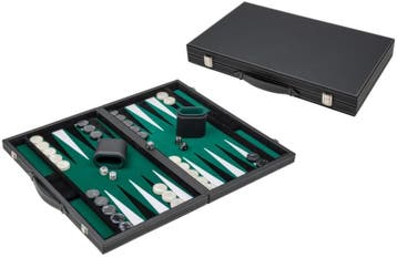 Backgammon - Zwart,Groen,Groot, Kunstleer | Philos -, Hobby en Vrije tijd, Gezelschapsspellen | Bordspellen, Verzenden, Nieuw