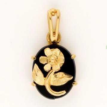Hanger - 18 karaat Geel goud Onyx - Appliqué - Bloem