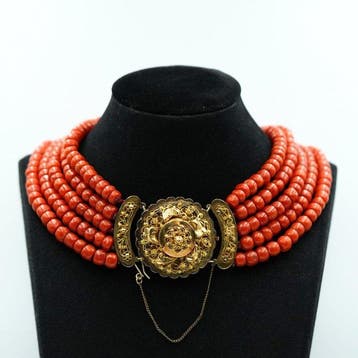 Ketting - 14 karaat Geel goud Bloedkoraal, Sieraden, Tassen en Uiterlijk