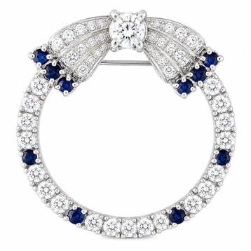 Broche Platina, Vintage platina 1,50 ct diamant en saffier