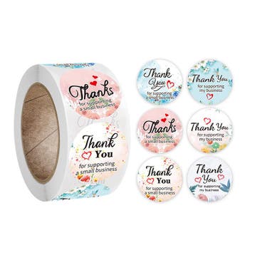 1 rol 500 stickers Wensetiket zegel rond 25mm Thank You mix, Ophalen of Verzenden, Nieuw
