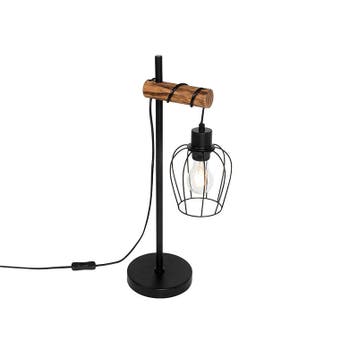 Landelijke tafellamp zwart met hout - Stronk, Huis en Inrichting, Lampen | Tafellampen, Verzenden, Nieuw, Landelijk