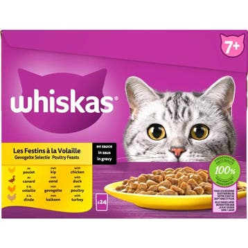 2x Whiskas Senior Multipack Gevogelte Selectie in Saus 24..., Verzenden, Nieuw