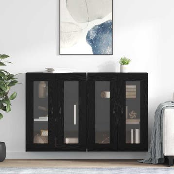 vidaXL Wandkasten 2 pcs Zwart Eiken 69,5 x 34 x 90 cm, Minder dan 50 cm, Verzenden, Nieuw, Minder dan 100 cm