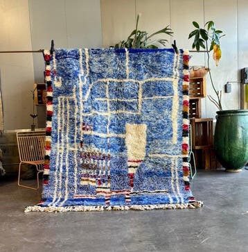 Blauw Marokkaans modern Berber Mrirt tapijt - Vloerkleed -, Nieuw