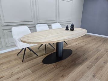 Eiken ovale tafel eettafel met Industriele onderstel, 100 tot 150 cm, Vijf personen of meer, Eikenhout, Ovaal