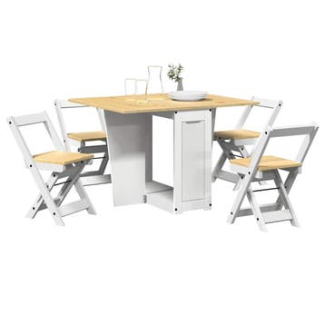 vidaXL 5-delige Eethoek Corona inklapbaar grenenhout wit, Huis en Inrichting, Complete eetkamers, Verzenden, Nieuw