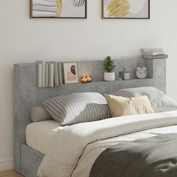 vidaXL Hoofdbord Kast met LED Betonkleurig Bewerkt hout, Huis en Inrichting, Slaapkamer | Bedden, Verzenden, Nieuw, Grijs, Hout