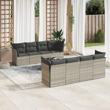 vidaXL 9-delige Loungeset met kussens poly rattan lichtgrijs, Tuin en Terras, Verzenden, Nieuw, Loungeset