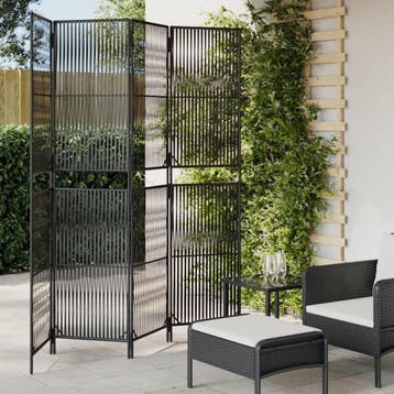 vidaXL Kamerscherm 4 panelen poly rattan zwart, Huis en Inrichting, Verzenden, Nieuw