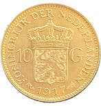 Gouden 10 gulden Wilhelmina 1917, Postzegels en Munten, Munten | Nederland, Verzenden, Goud, Koningin Wilhelmina, Losse munt