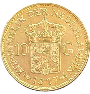 Gouden 10 gulden Wilhelmina 1917, Verzenden, Goud, Koningin Wilhelmina, Losse munt