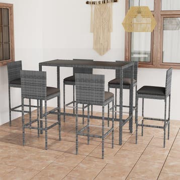 vidaXL 7-delige Tuinbarset met kussens poly rattan grijs, Verzenden, Nieuw, 6 zitplaatsen