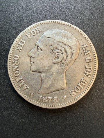 Spanje. Alfonso XII. 5 Pesetas 1878 DEM (Zonder