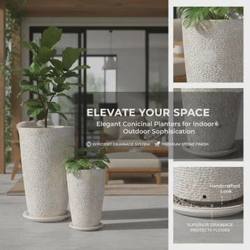 Set van 2 Elegante Hoge Bloempotten met Steenlook - 53 cm -, Tuin en Terras, Bloempotten, Verzenden, Nieuw