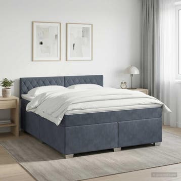 vidaXL Boxspring Bed met Matras en LED Donkergrijs 180 x 200, Verzenden, Nieuw, Tweepersoons, Stof