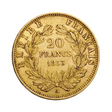 Gouden 20 Franc Napoleon III zonder krans - diverse, Verzenden
