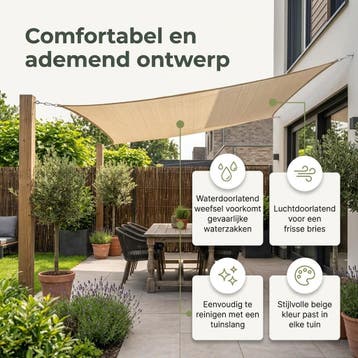 Schaduwdoek hdpe beige 3x3m, Verzenden, Nieuw