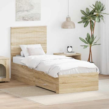 vidaXL Bedframe Sonoma Eiken en Zilver 70 x 190 cm Bewerkt, Verzenden, Nieuw, Bruin, Hout