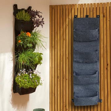 Verticaal Hangende Plantenzak met 4 Vakken Grijs 100 x 30 cm, Tuin en Terras, Bloembakken en Plantenbakken, Verzenden, Nieuw, Hout