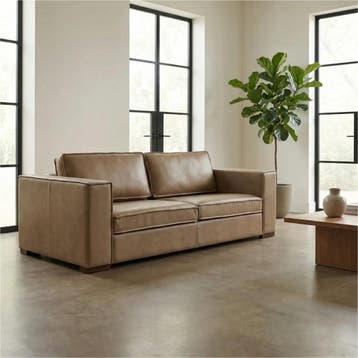 Leren bank Fine - 3 zits - Vintage Taupe (taupe/bruin) -, Huis en Inrichting, Banken | Bankstellen, Nieuw, Ophalen of Verzenden