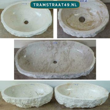 Natuursteen - riviersteen waskom beige / wit / crème / bruin, Ophalen of Verzenden, Nieuw